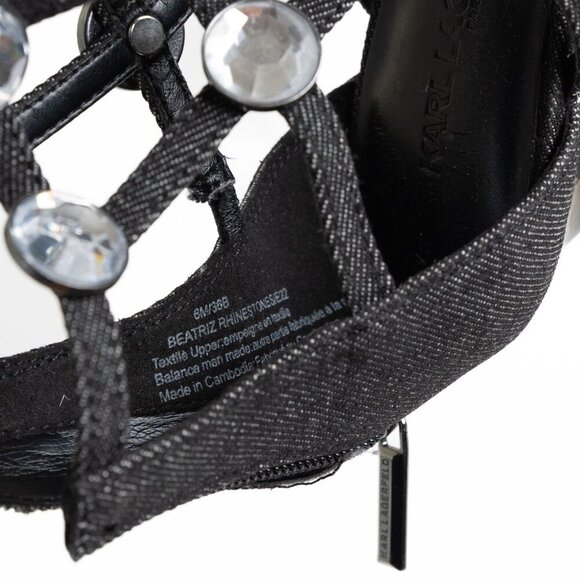 ✨ Karl Lagerfeld Beatriz Rhinestone Faux Crystal Gladiator Sandal Heel Black - Picture 13 of 15